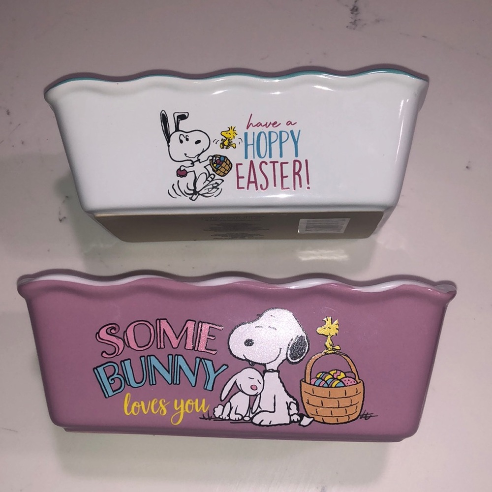 Peanuts Easter Mini Ceramic Loaf Pans NWT Set of 2